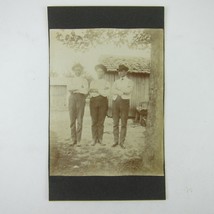Photograph Three Men in Hats Standing Outside Under Tree Antique circa 1910 - £15.77 GBP