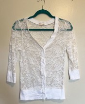 Zenana Lace Cardigan Top Size Small White Sheer V Neck Button Up 3/4 Sleeve - £11.07 GBP