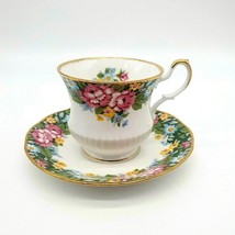 Queens Oxford Tea Cup Saucer Rosina Bone China Porcelain Pink Floral Green Rim - £15.44 GBP