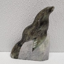 Vintage Inuit Eskimo Soapstone Sea Lion Seal on Rock Carved Signed R Powers - $64.25