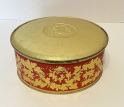 Guildcraft New York USA Gold &amp; Red Tin Container Round Sewing Box Flowers Leaves - £15.39 GBP