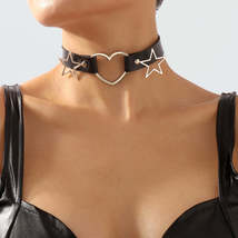 Black Polystyrene &amp; Silver-Plated Star Heart Choker Necklace - £11.18 GBP