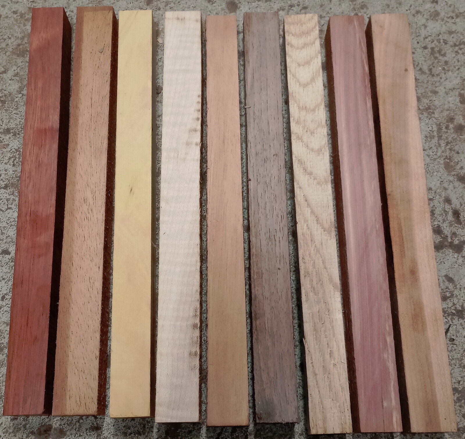 VARIOUS WOOD TURNING PEN BLANKS WOOD LATHE 1 X 1 X 12&quot; LOT OF NINE (9) P... - $24.70