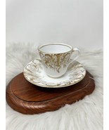 Vintage White Gold Floral Detail Porcelain Teacup &amp; Tea Saucer Set - $25.99