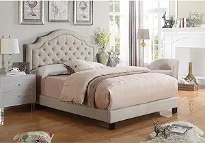 Angelo Linen Upholstered Bed With Adjustable Headboard And Button Tuftin... - £751.37 GBP