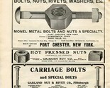 BoltsNuts Rivets Washers Carriage Bolts Hot Pressed Nuts 1909 Magazine Ad  - £12.45 GBP