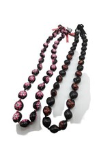 Kukui Nut Black Pink Red Lot 2 Beaded Necklaces Hawaiian Graduation Wedding Leis - £11.69 GBP