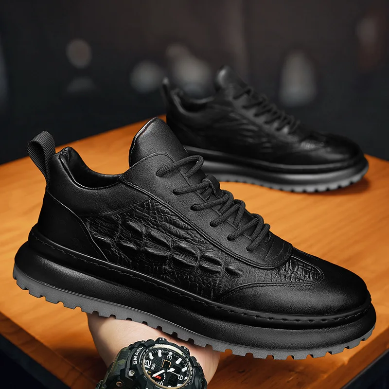  men casual sneakers fashion crocodile print men shoes spring wearable platform walking thumb200