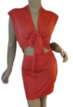 Sexy 3 Pc Bow /Crop Top &amp;Mini Skirt Cap Sleeves Coral M/L - $132.90 MXN