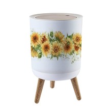 Small Trash Can With Lid Sunflower Seamless Watercolor Horizontal Border Yellow  - £50.78 GBP