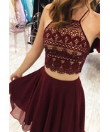 Sexy Two Piece Burgundy Homecoming Dresses Short - £104.23 GBP