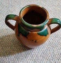 Ovoid Double Handle Ceramic Pot Jug Green &amp; Brown Glaze Planter - $18.99