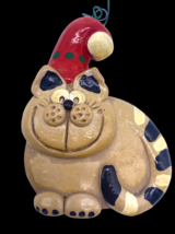 Comical Cat Christmas Ornament Clay Cheshire Nancy Ecklund Vintage 3&quot; - £22.30 GBP