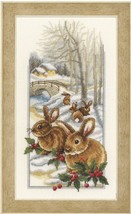 Vervaco Rabbits in the Snow counted Cross Stitch Kit, aida, XMAS holly berries - £27.96 GBP