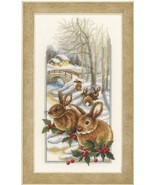 Vervaco Rabbits in the Snow counted Cross Stitch Kit, aida, XMAS holly b... - £27.88 GBP