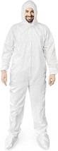 White Hazmat Suits Disposable Coveralls 50-Pack, XL, Hood, Boots, SMS 60gsm - $155.76