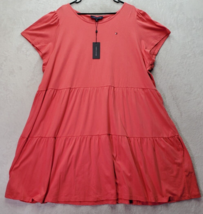 Tommy Hilfiger Tiered Dress Womens 3X Orange Cotton Short Sleeve Round N... - $27.73