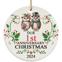 Cute Owl Bird Couple Love 1st Anniversary 2024 Ornament Gift 1 Years Christmas - £11.70 GBP