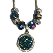 Silver Tone Charm Necklace Iridescent Faceted Charms Pendant - £9.56 GBP