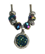 Silver Tone Charm Necklace Iridescent Faceted Charms Pendant - £9.55 GBP