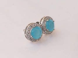Blue onyx stud earring, 925 sterling silver blue onyx earring for women - £45.60 GBP