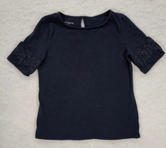 Talbots Eyelet Lace Sleeve Keyhole Back T-Shirt Top Petite Sz SP Black Boho - £11.52 GBP