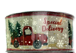 Special Delivery Truck Set of 2 Wired Christmas Ribbon 2-1/2&quot; X 50Yds Ne... - £29.63 GBP