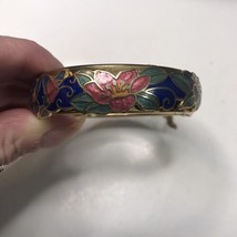 Vintage Cloisonne Cut Out Floral Bracelet with Safety Chain - £16.48 GBP