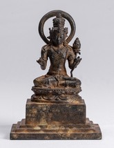 Antique Java Style Majapahit Indonesian Seated Bronze Devi Tara Statue - 17cm/7&quot; - £564.72 GBP