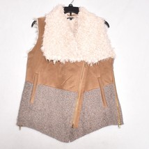 Athena Marie Women&#39;s Sherpa Vest Gray Tan Brown Side Zippers Size Small - $15.23