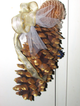 PINE CONE angel - ornament 14&quot; tall blond hair white/gold (sew rm) - £7.54 GBP