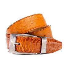 Alessio Genuine Ostrich & Ostrich Leg Exotic Belt Cognac image 3