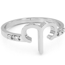 Aries Zodiac Sign Diamond Ring In Solid 14k White Gold - £196.91 GBP