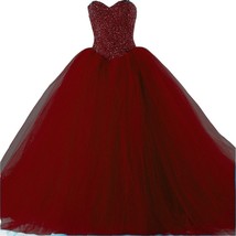 Kivary Plus Size Tulle Heavy Beaded Ball Gown Long Prom Dresses Quinceanera Wine - £150.32 GBP