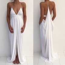 Sexy Chiffon Long White Prom Dresses with Split Side - £79.08 GBP