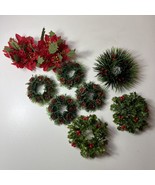 Lot-9 Vntg Christmas Wreath Taper Candle Ring Plastic Holly Poinsettia P... - $844.09 MXN