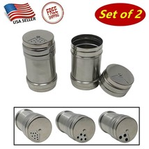 Set of 2 Stainless Steel Salt and Pepper Shaker Seasoning Cans w/ Rotating Cover - £7.11 GBP