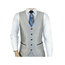 Men Tuxedo Formal Suit ROYAL DIAMOND Slim Fit 3Pc Vested shiny Satin SL82 Silver image 8