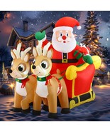 6 FT Long Christmas Inflatable Santa on Sleigh with 2 Reindeer Inflatabl... - £129.13 GBP