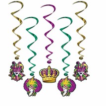 Mardi Gras Hanging Decorations Whirls 5 Pc - £5.29 GBP