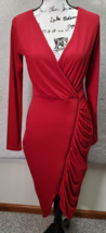 Rachel Roy Bodycon Dress Women Medium Red Polyester Ruched Wrap V Neck Zip Front - £29.59 GBP