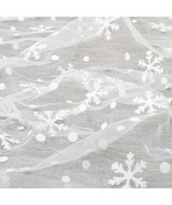 Flocking Snowflake Tulle Mesh Fabric 59&quot; Width 1Y Kids Curtain Christmas... - £8.43 GBP