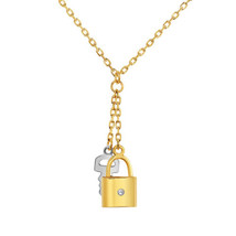 Precious Stars 14k Two-Tone Gold Cubic Zirconia Lock and Key Lariat Neckalce - £143.88 GBP