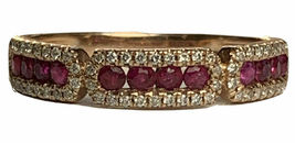 Vintage Royal 14K Rose Gold Over Round Ruby Diamond Halo Band Ring 1.50ct - £81.59 GBP