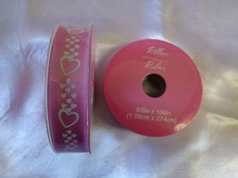 Ribbon (new) 5/8 in x 9 ft  Hearts/White on Pink - £3.84 GBP