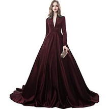 Custom Made Vintage Long Sleeves Beaded V Neck Evening Gown Prom Dress Dark Plum - £134.49 GBP