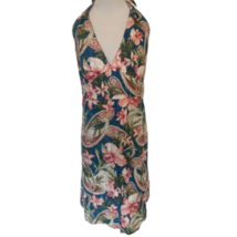 Tommy Bahama 100% Linen Halter Dress Size S Aloha Floral Hawaiian Smocked V-Neck - £27.90 GBP