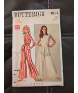 Vtg 60s Butterick 4914 Mod Jumpsuit Pantsuit w/ Pockets Sewing Pattern S... - £18.68 GBP