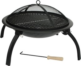 Black-Colored Fire Sense 60873 Fire Pit Portable Folding Round Steel With - £60.04 GBP