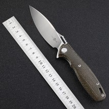 TWOSUN D2 Steel Blade flax handle ceramics ball bearing Folding Knife - $73.26